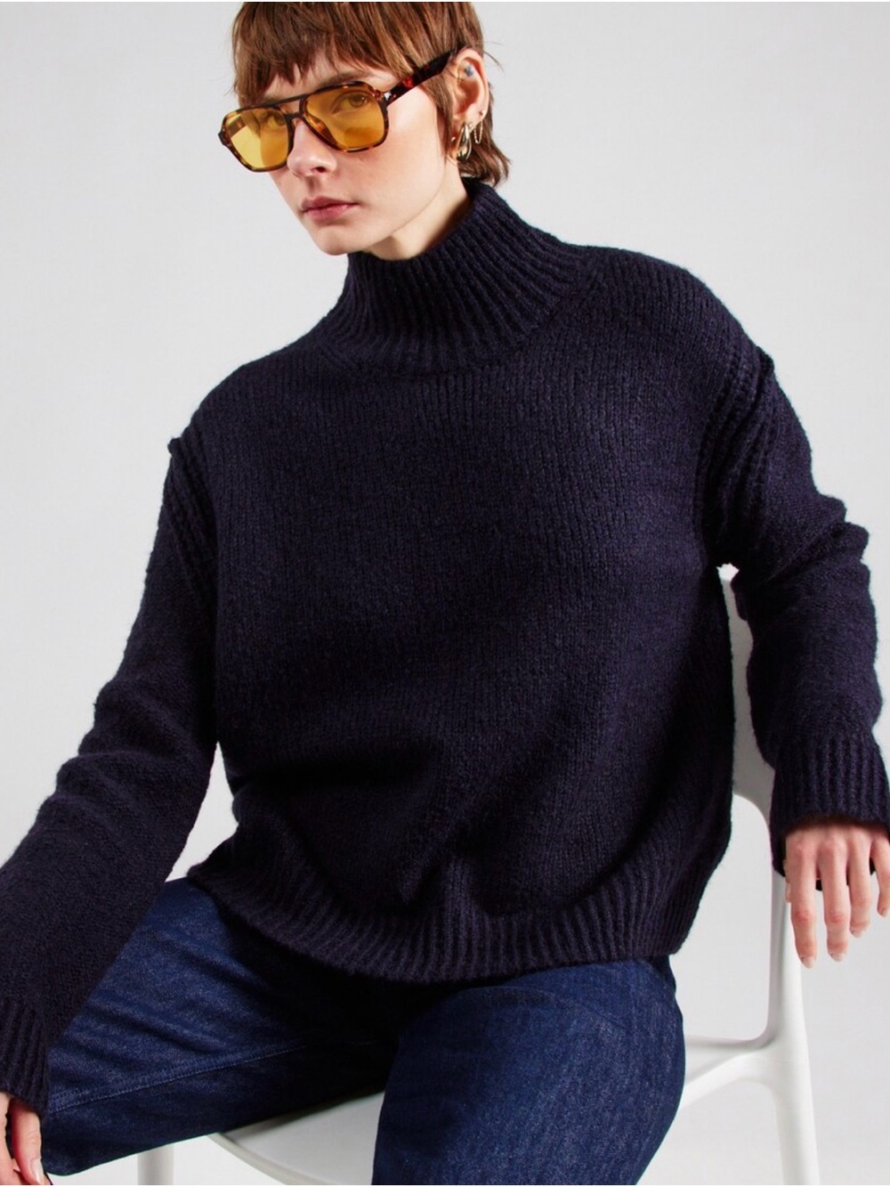 Topshop Black Knit Sweater with High Neck